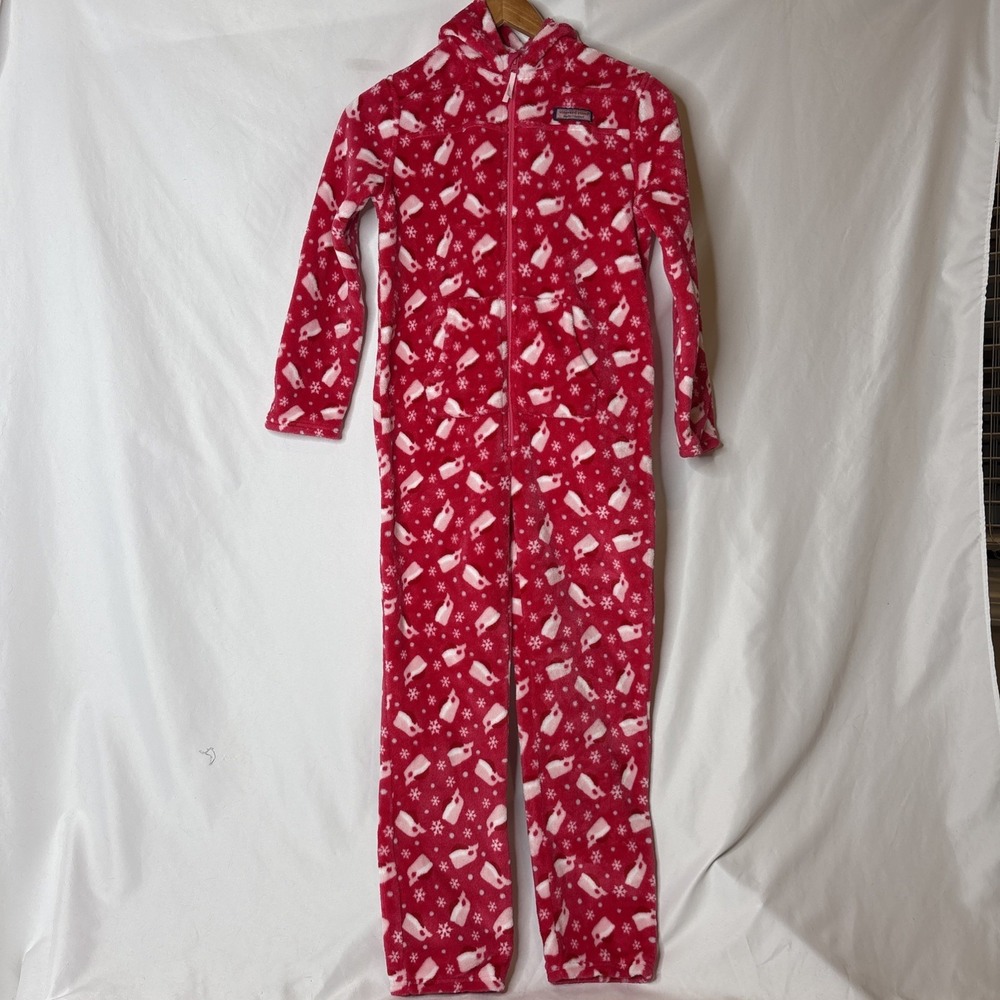 Vineyard Vines Santa Whale Fleece Hooded One Pc Pajama Jumpsuit Youth M 12-14